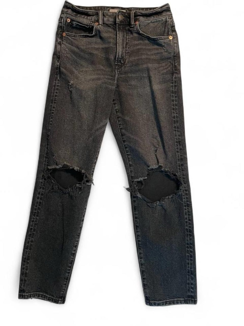 American Eagle Outfitters Black Distressed Straight-Leg Jeans